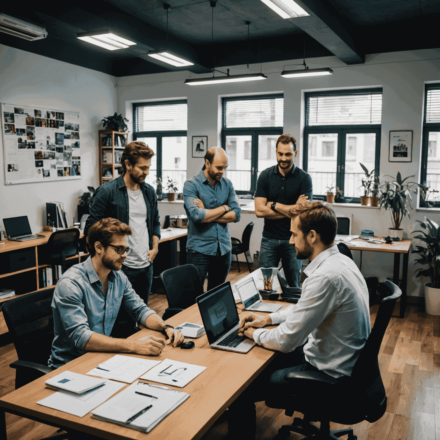 Foto del equipo de desarrollo de WinPlay en su oficina en Argentina, trabajando en colaboración.